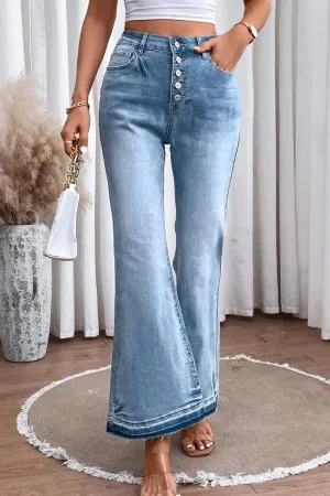High Waist Button Fly Flare Jeans