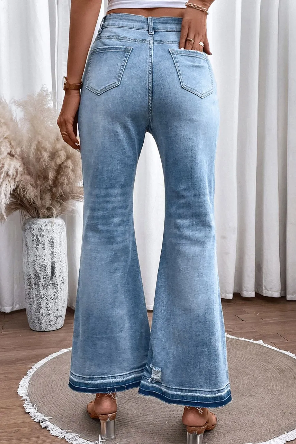 High Waist Button Fly Flare Jeans