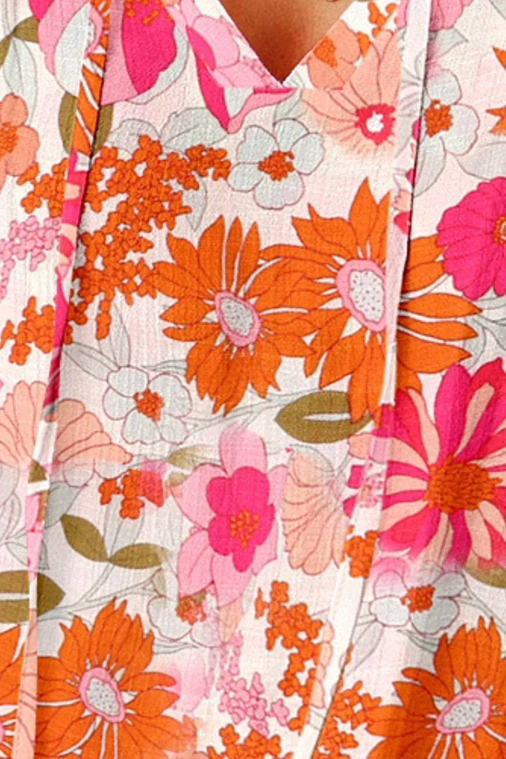 In Full Bloom Tie Neck Flutter Sleeve Floral Top