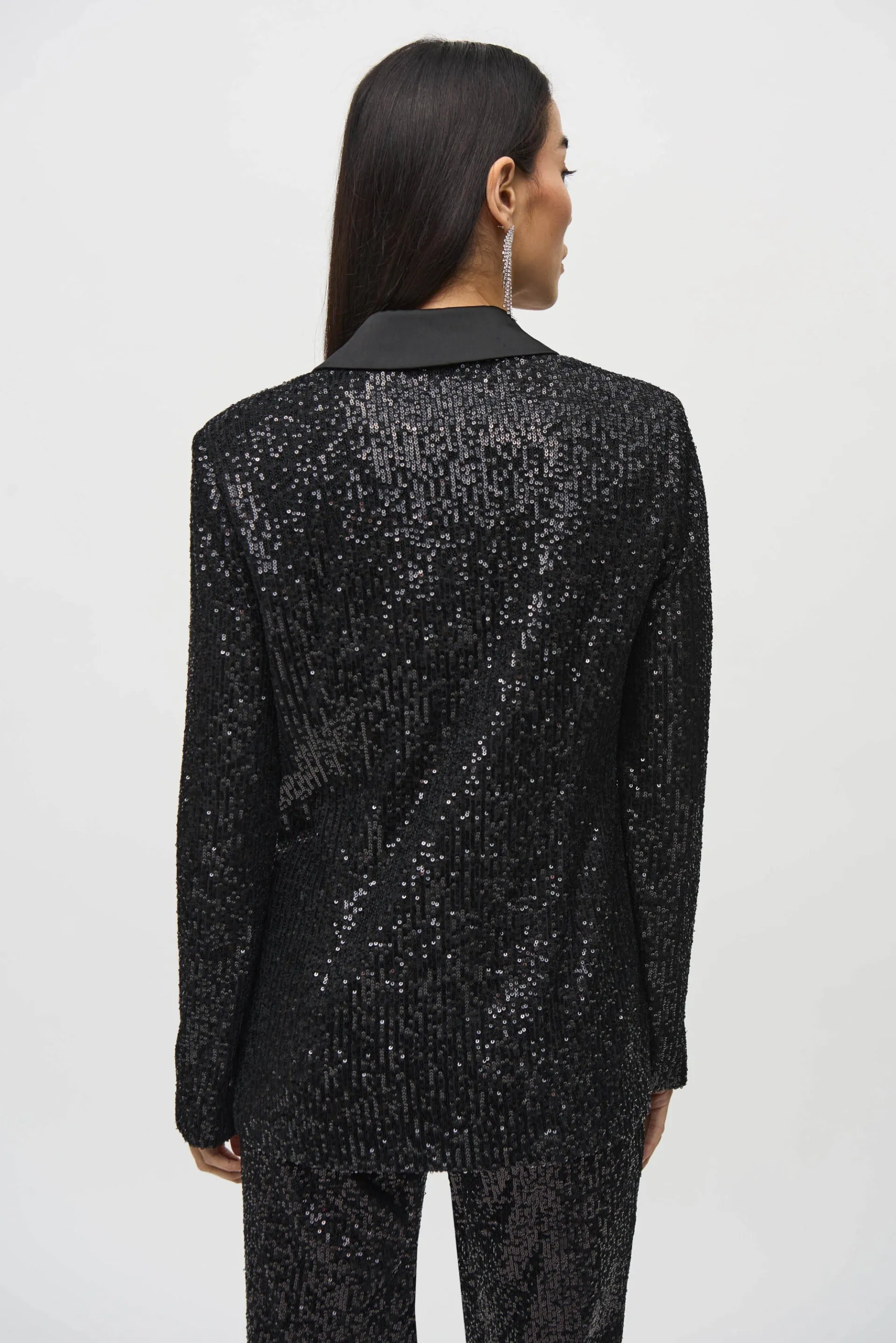 Joseph Ribkoff Black Sequined Blazer With Satin Lapel Style 244916