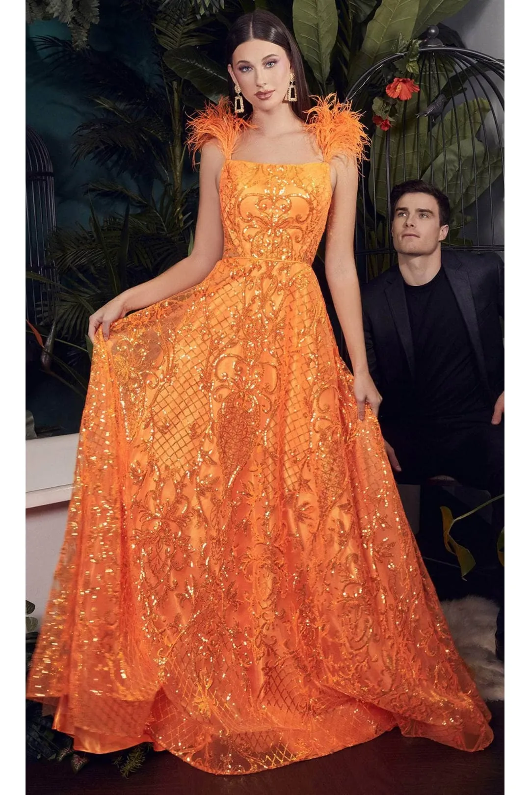 Ladivine KV1076 - Feathered A-Line Sleeveless Dress
