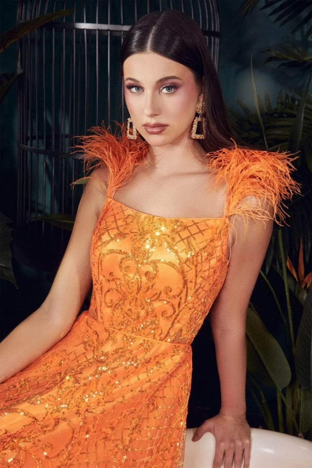Ladivine KV1076 - Feathered A-Line Sleeveless Dress