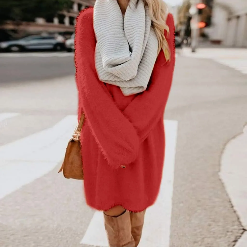 LCMTWX Long Sleeve Oversized Sweater Dress Sleeve Solid Knitted Fleece Dresses Loose Turtleneck Oversize Long Sleeve