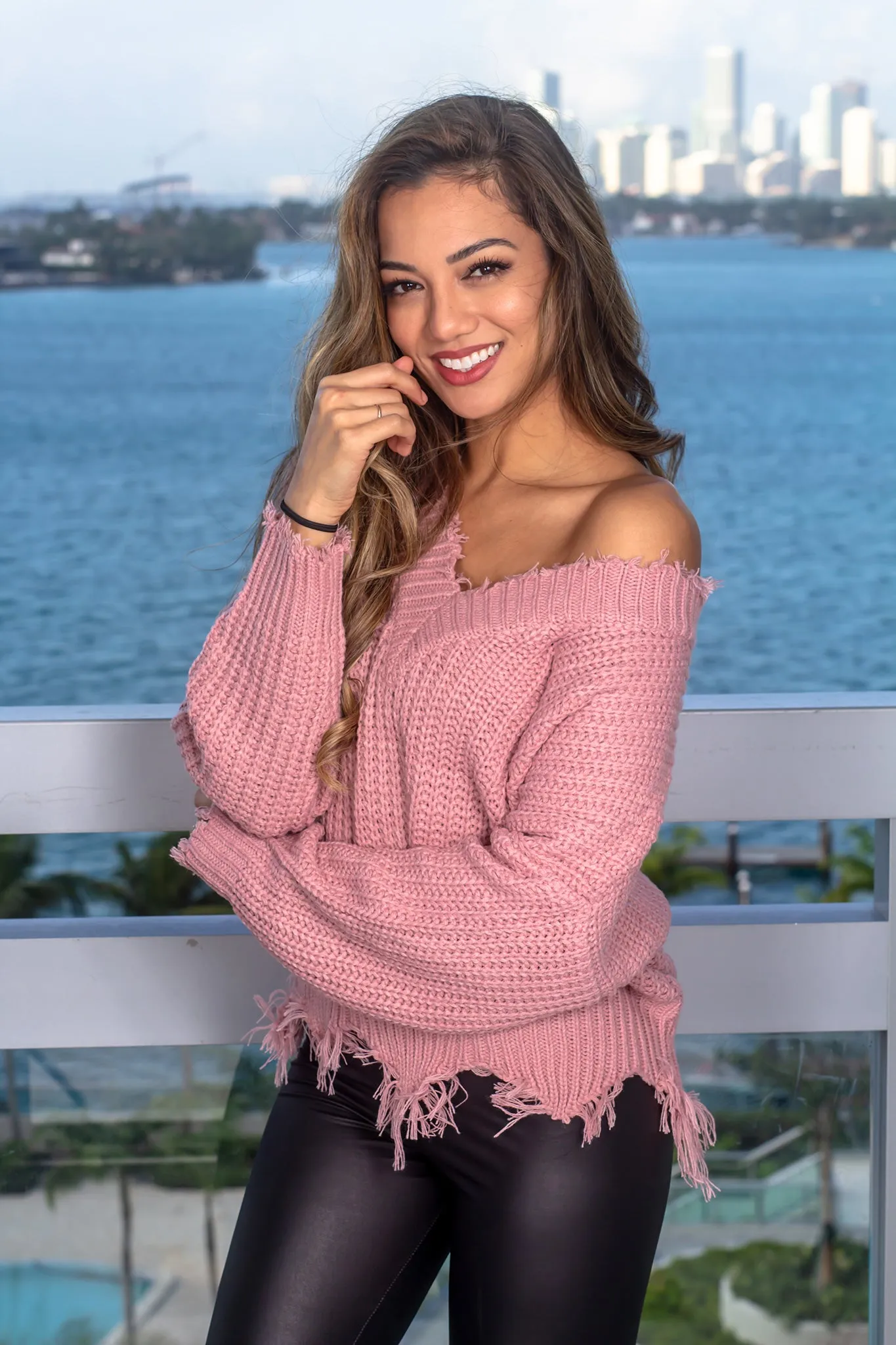 Mauve Frayed Sweater