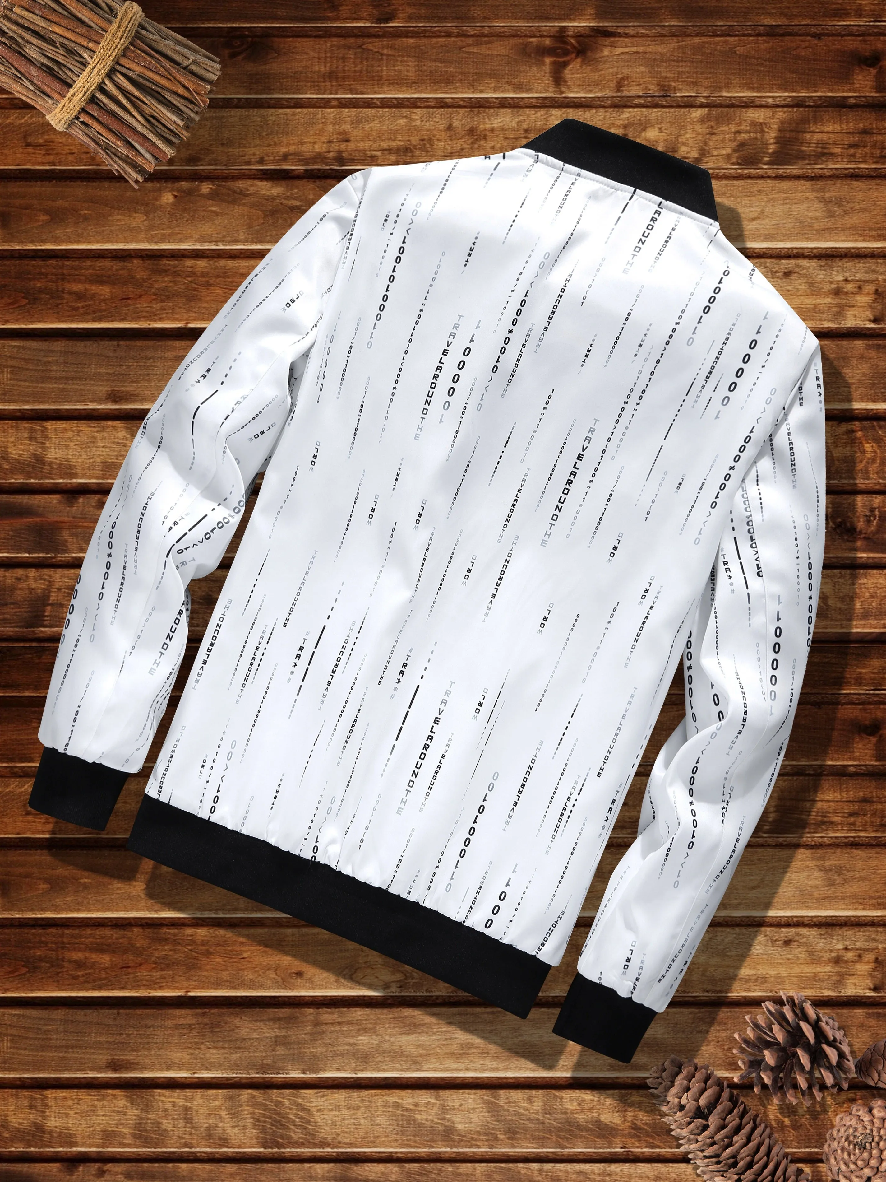 Men's Casual Printed Bomber Jacket - Durable, Easy-Care, and Perfect for Spring/Fall