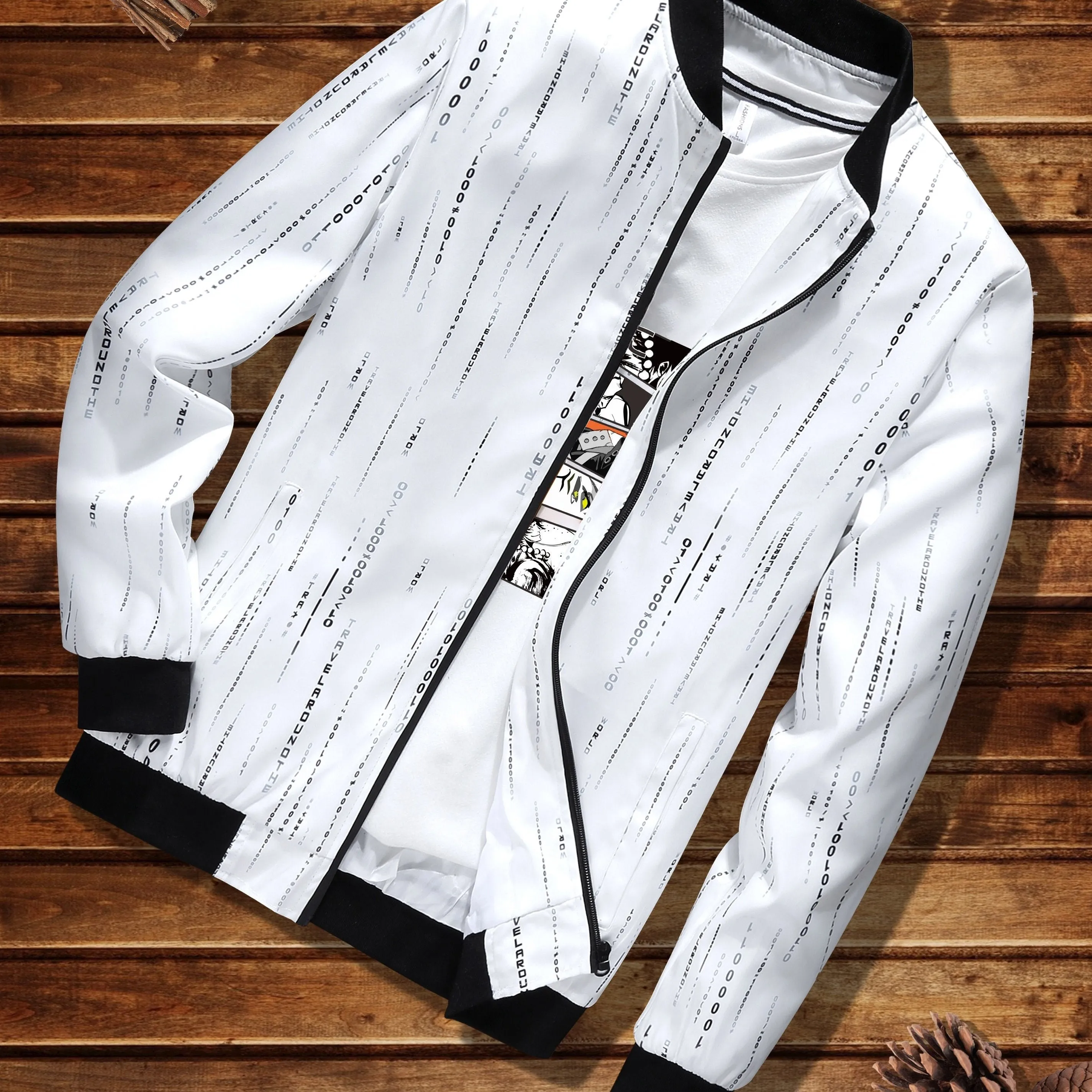 Men's Casual Printed Bomber Jacket - Durable, Easy-Care, and Perfect for Spring/Fall