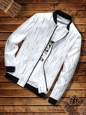 Men's Casual Printed Bomber Jacket - Durable, Easy-Care, and Perfect for Spring/Fall