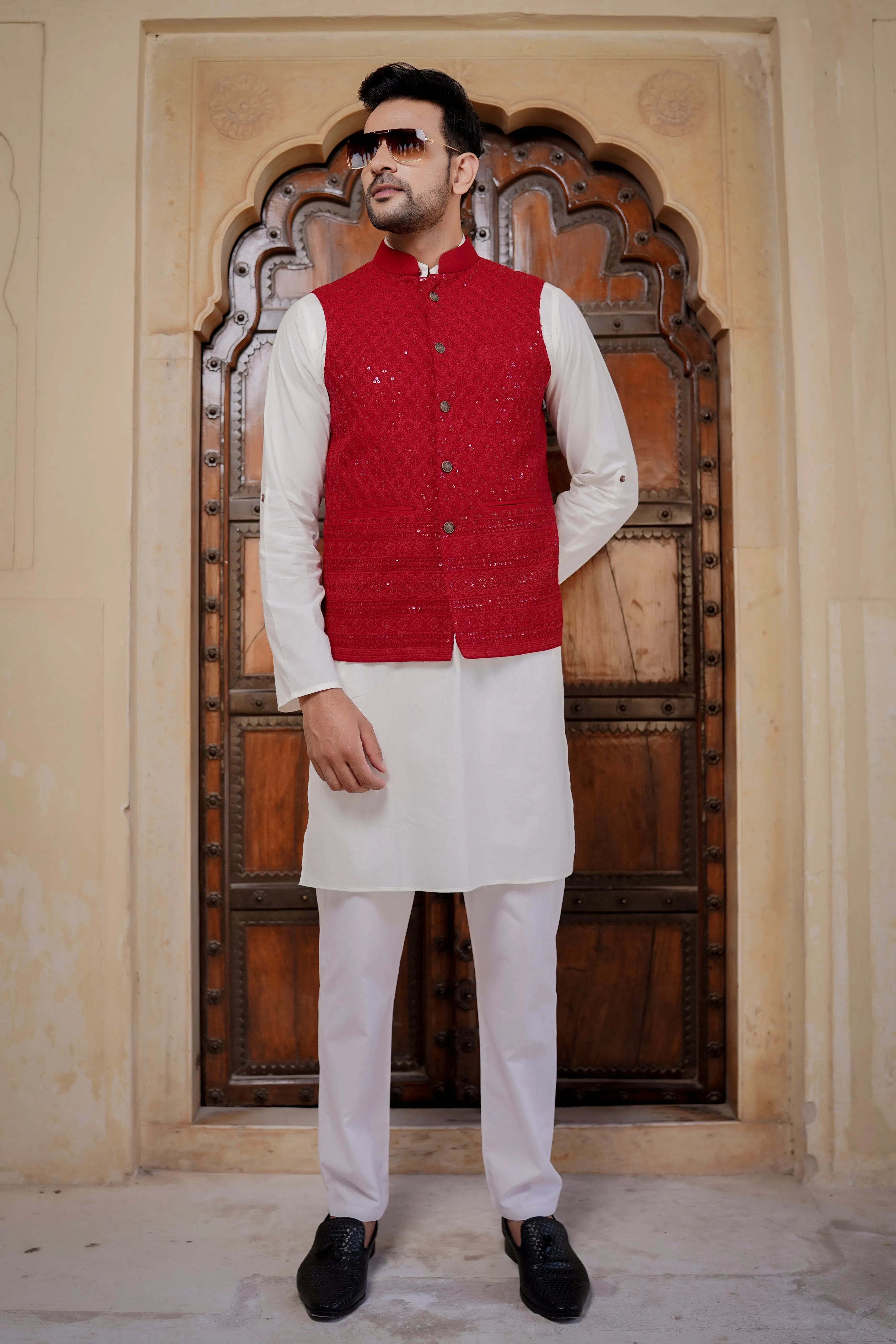 Men's Maroon Heavy Embroidery Jacket - Hatheli