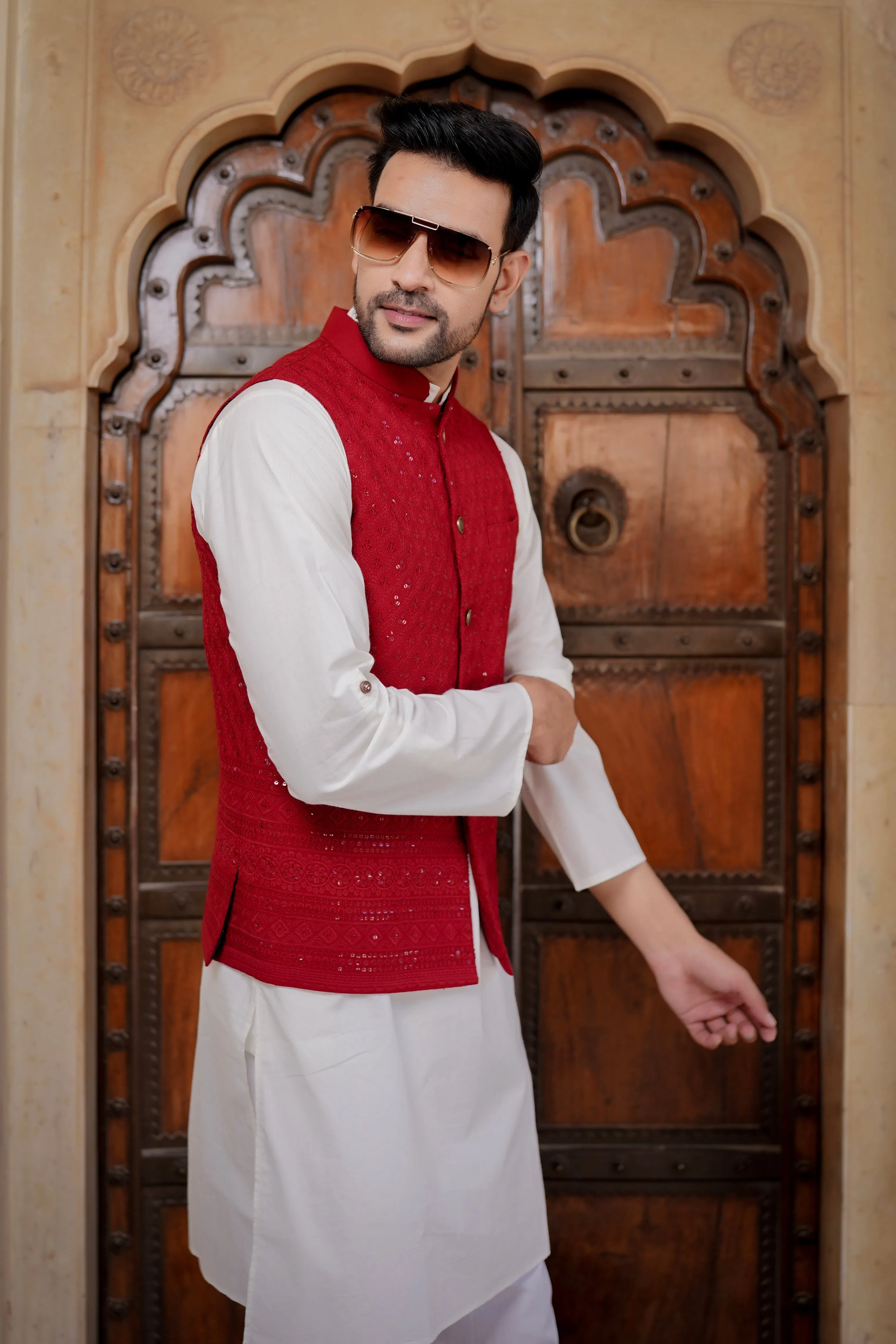 Men's Maroon Heavy Embroidery Jacket - Hatheli