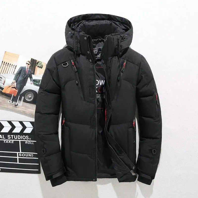 Men's White Duck Down Jacket Warm Hooded Thick Puffer Jacket