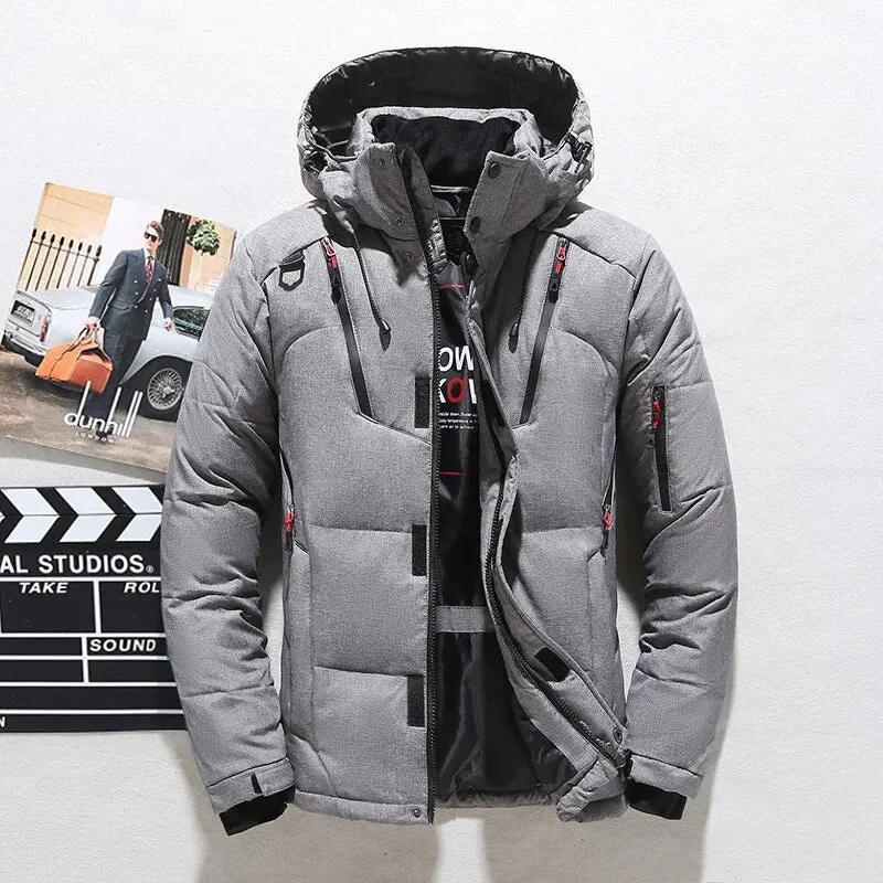 Men's White Duck Down Jacket Warm Hooded Thick Puffer Jacket