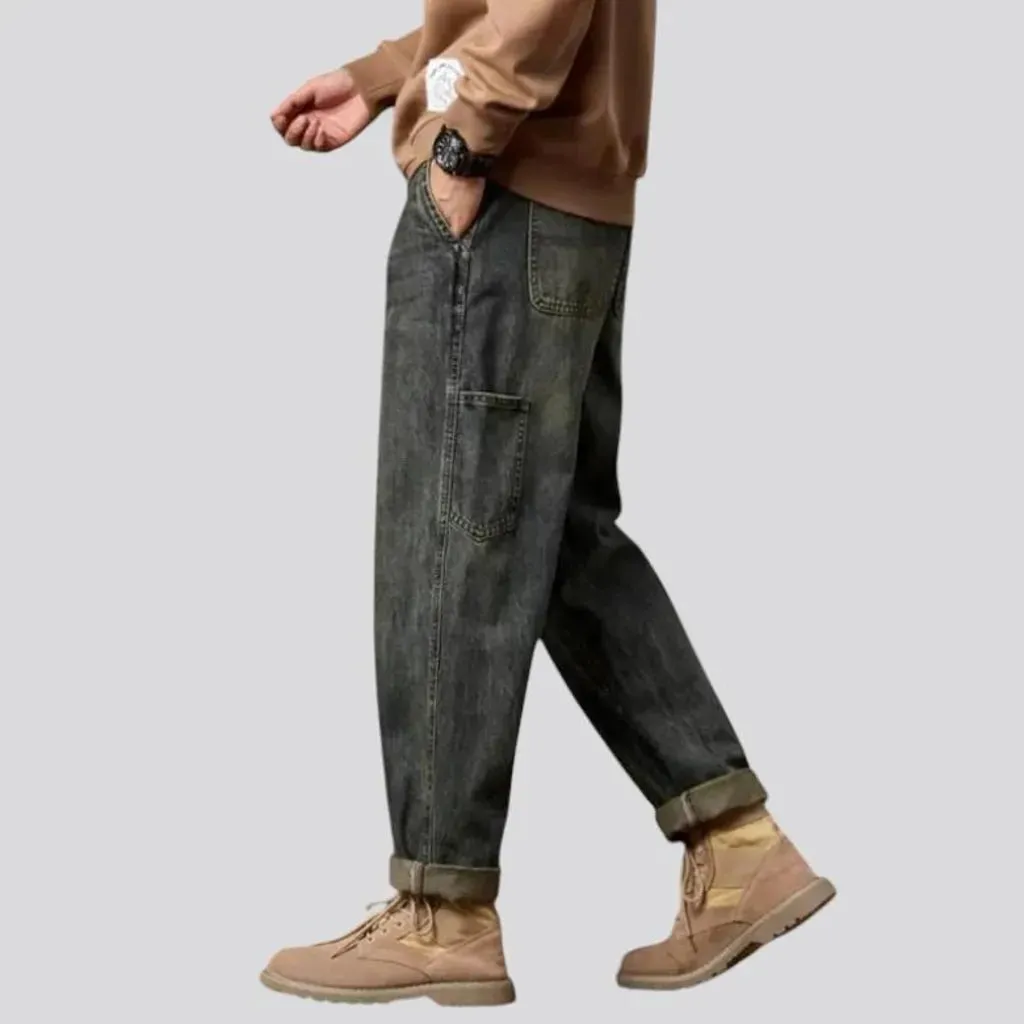 Mid-waist loose-fit faded wash men's jeans