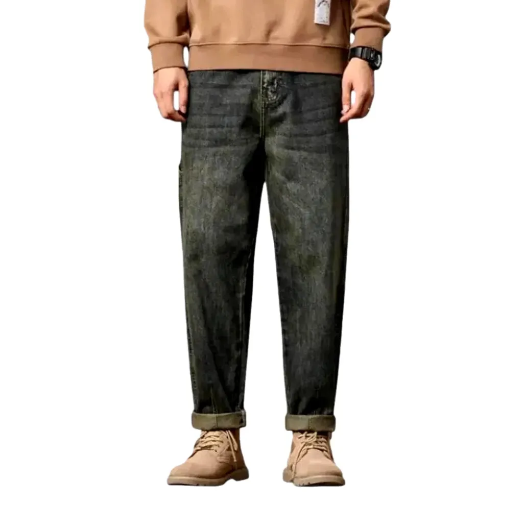 Mid-waist loose-fit faded wash men's jeans