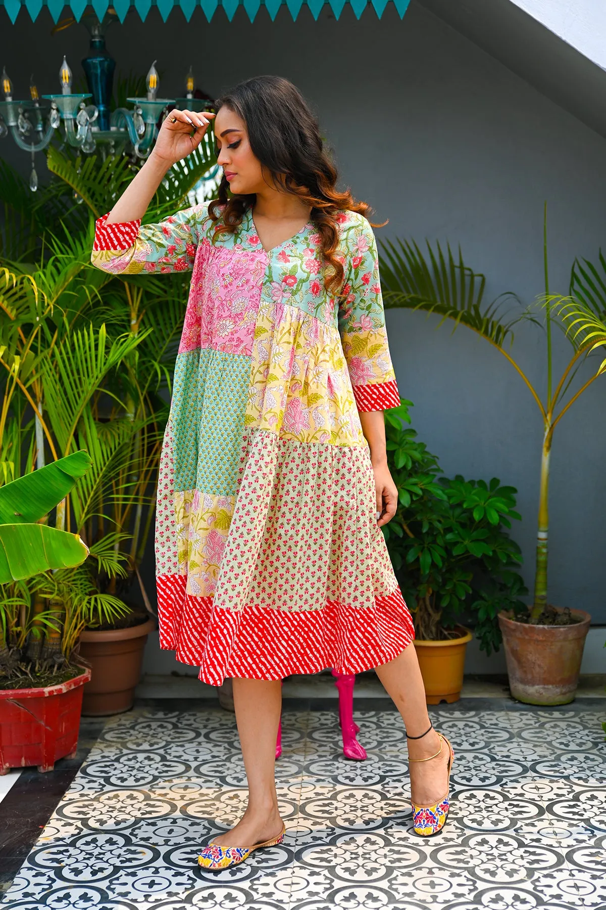 Mint Pure Cotton Patchwork Dress