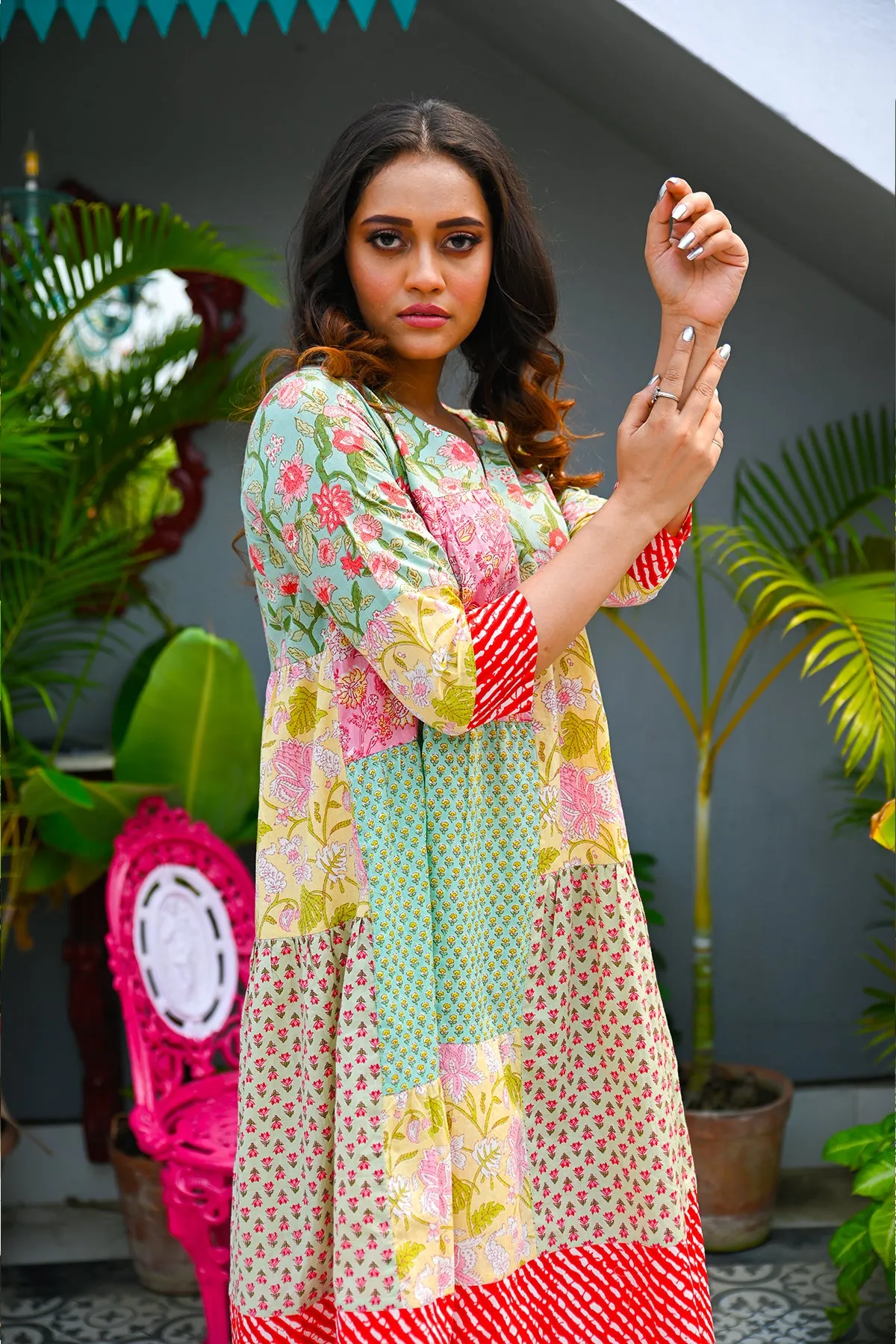 Mint Pure Cotton Patchwork Dress