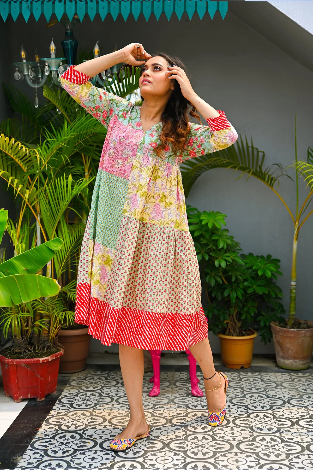 Mint Pure Cotton Patchwork Dress