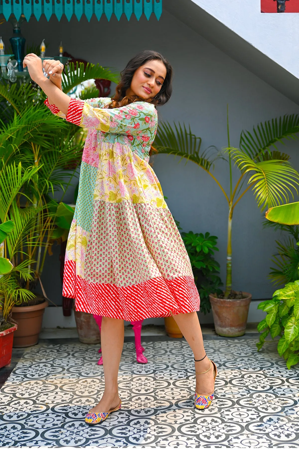 Mint Pure Cotton Patchwork Dress