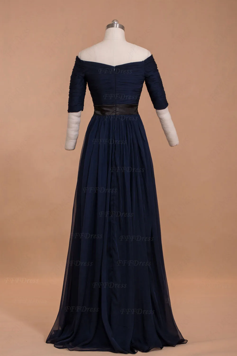 Modest Navy Blue Off the Shoulder Mother of the Bride Dresses with Sleeves