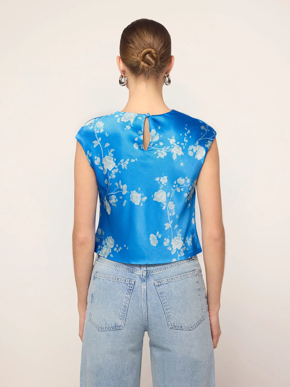 Monkia Blue Trailing Floral Print Top