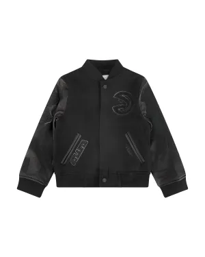 NBA ATLANTA HAWKS TRIPLE BLACK LITTLE BOYS WOOL VARSITY JACKET (JET BLACK)