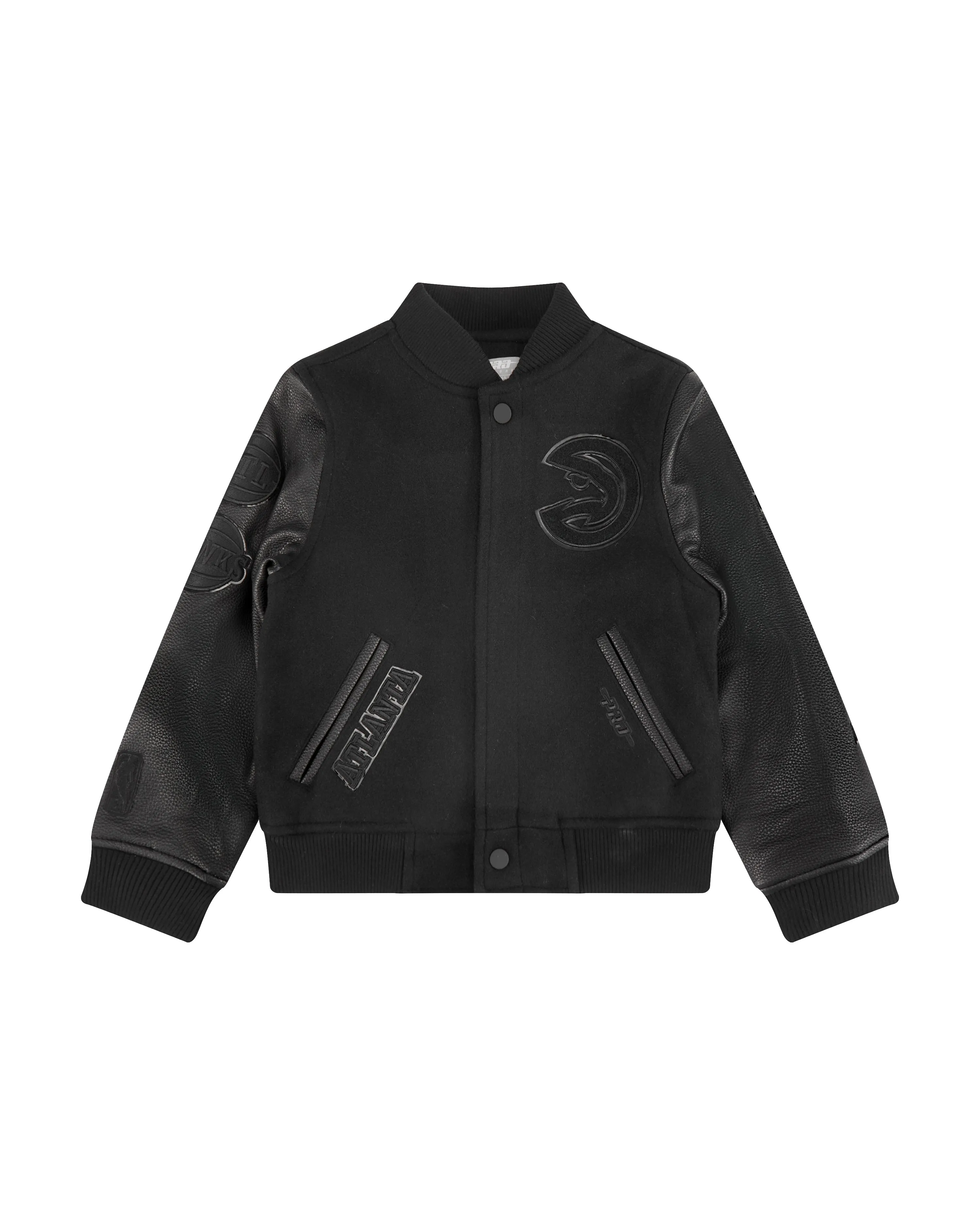 NBA ATLANTA HAWKS TRIPLE BLACK LITTLE BOYS WOOL VARSITY JACKET (JET BLACK)