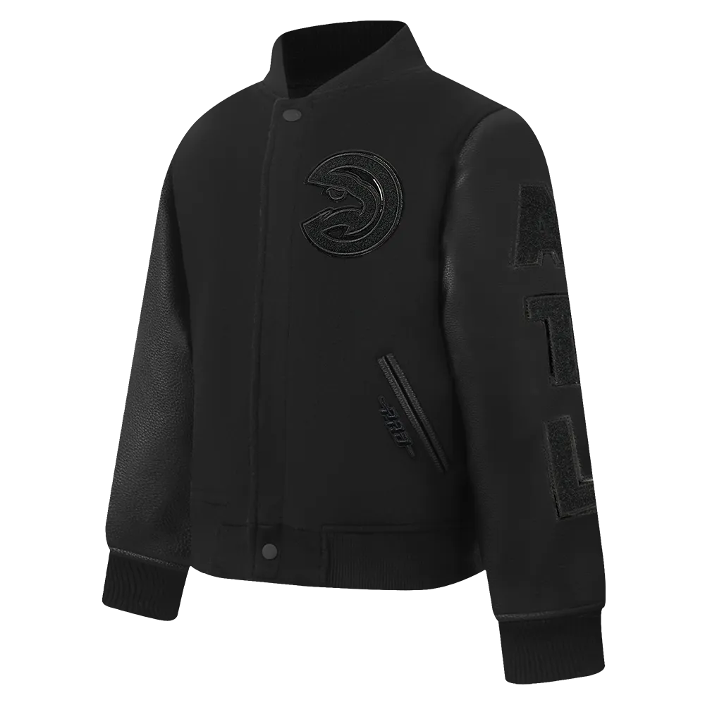 NBA ATLANTA HAWKS TRIPLE BLACK TODDLER BOYS WOOL VARSITY JACKET (JET BLACK)