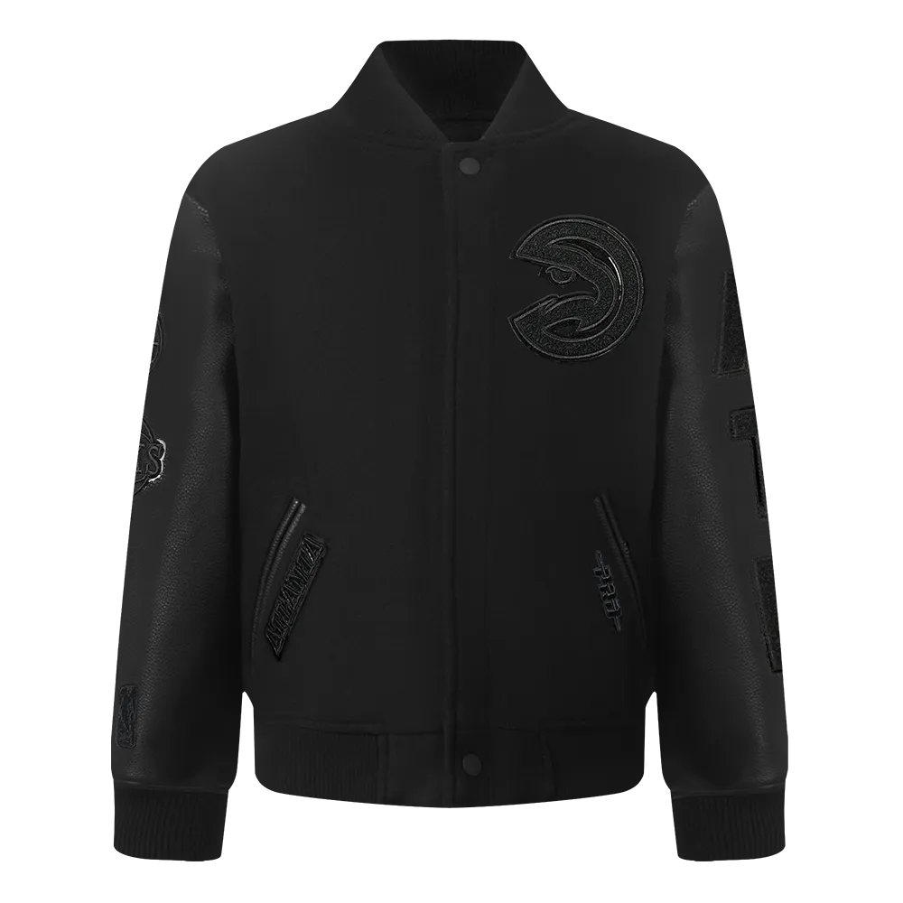 NBA ATLANTA HAWKS TRIPLE BLACK TODDLER BOYS WOOL VARSITY JACKET (JET BLACK)