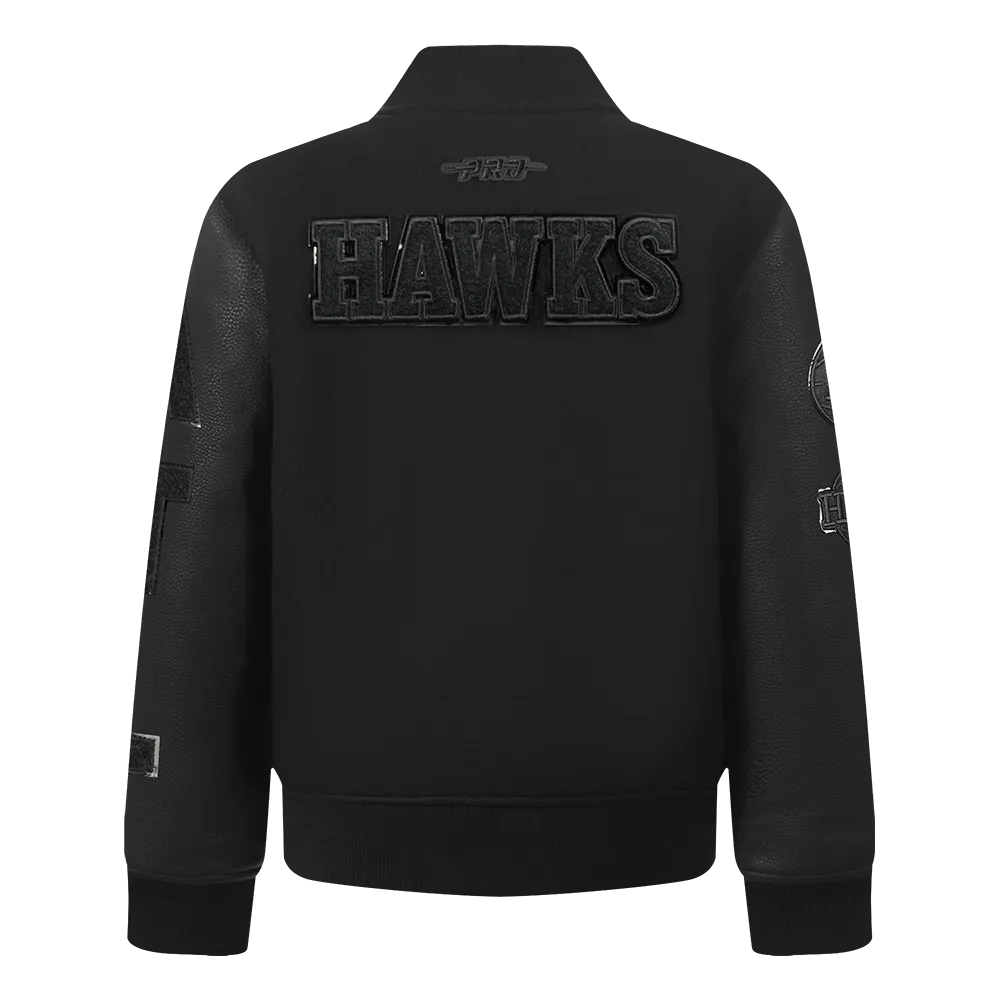 NBA ATLANTA HAWKS TRIPLE BLACK TODDLER BOYS WOOL VARSITY JACKET (JET BLACK)