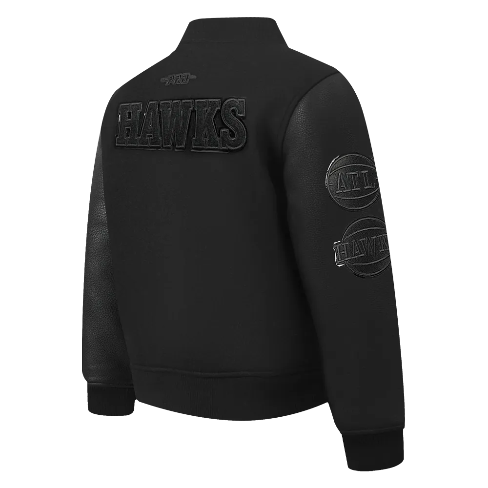 NBA ATLANTA HAWKS TRIPLE BLACK TODDLER BOYS WOOL VARSITY JACKET (JET BLACK)