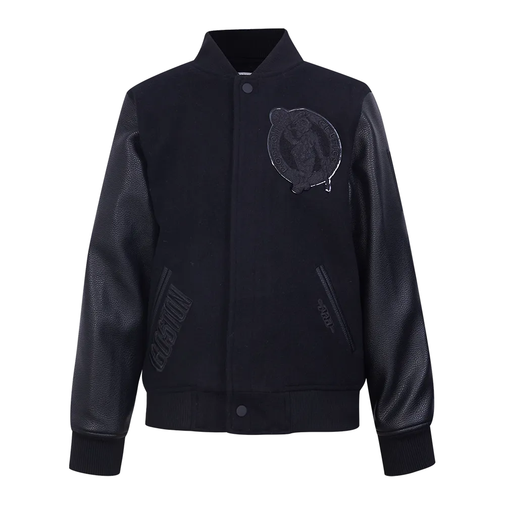 NBA BOSTON CELTICS TRIPLE BLACK BIG BOYS WOOL VARSITY JACKET (JET BLACK)