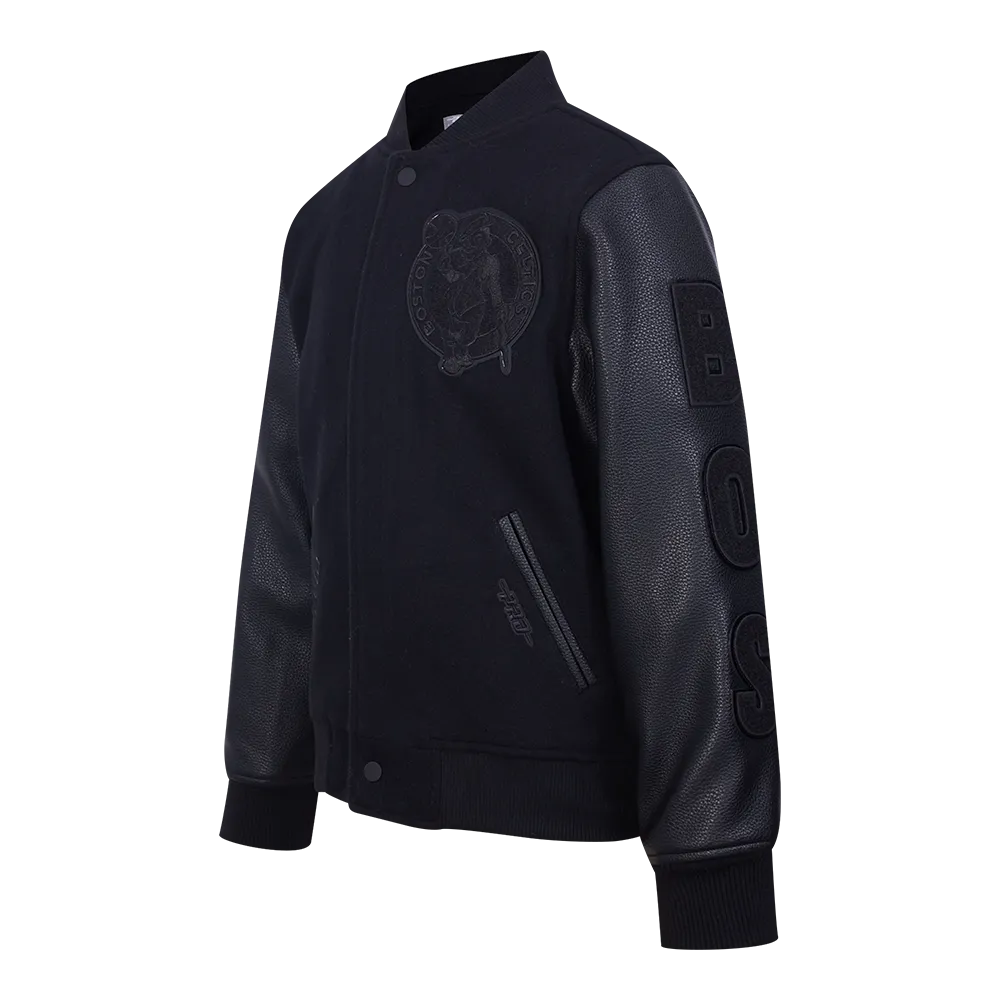 NBA BOSTON CELTICS TRIPLE BLACK BIG BOYS WOOL VARSITY JACKET (JET BLACK)