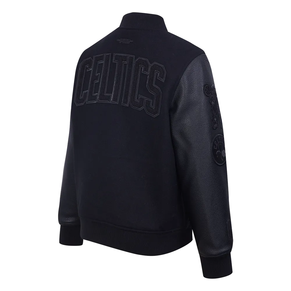 NBA BOSTON CELTICS TRIPLE BLACK BIG BOYS WOOL VARSITY JACKET (JET BLACK)