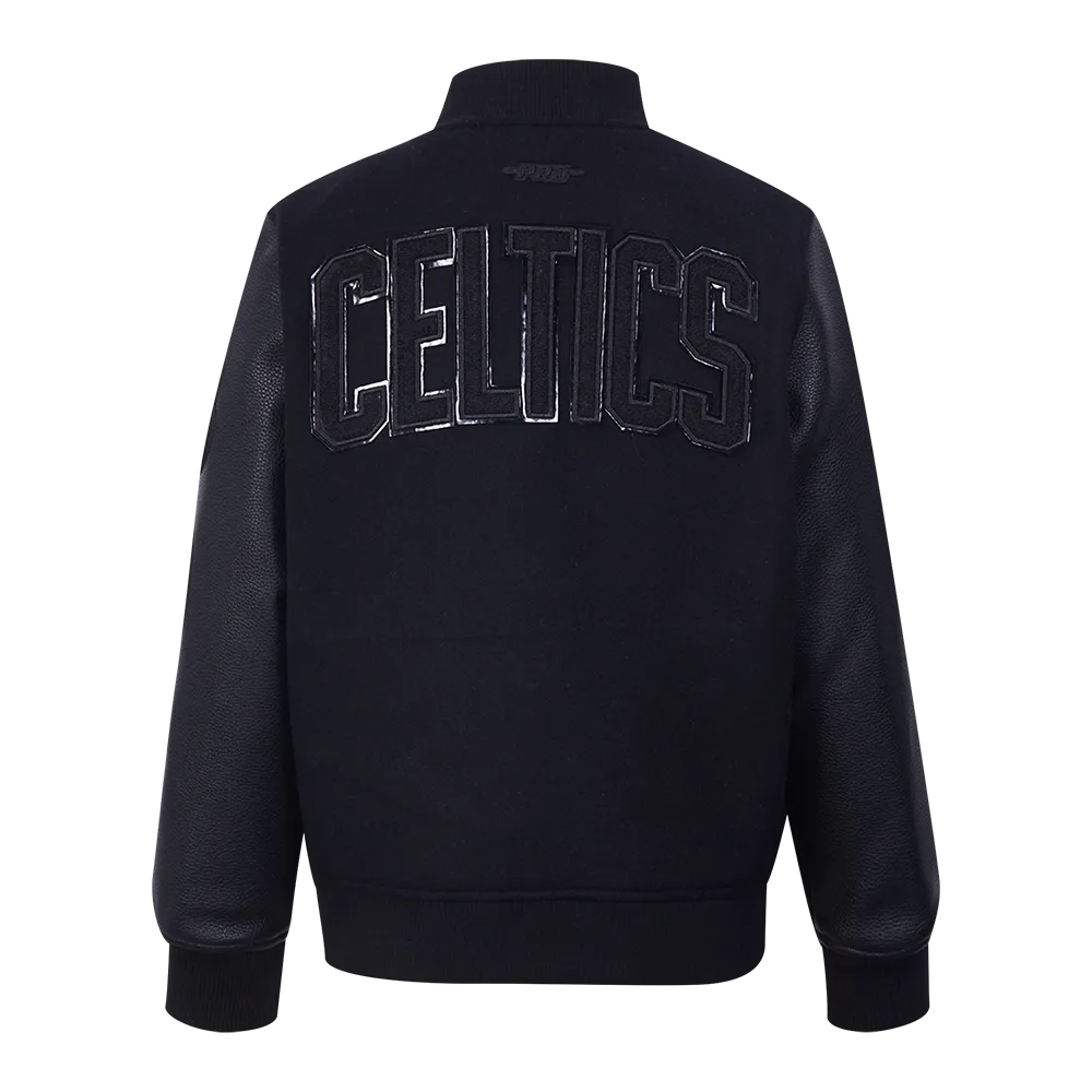 NBA BOSTON CELTICS TRIPLE BLACK BIG BOYS WOOL VARSITY JACKET (JET BLACK)