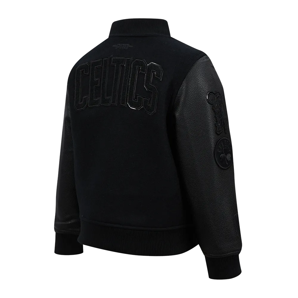 NBA BOSTON CELTICS TRIPLE BLACK LITTLE BOYS WOOL VARSITY JACKET (JET BLACK)