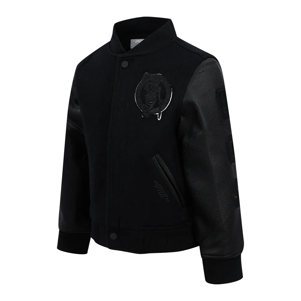 NBA BOSTON CELTICS TRIPLE BLACK LITTLE BOYS WOOL VARSITY JACKET (JET BLACK)
