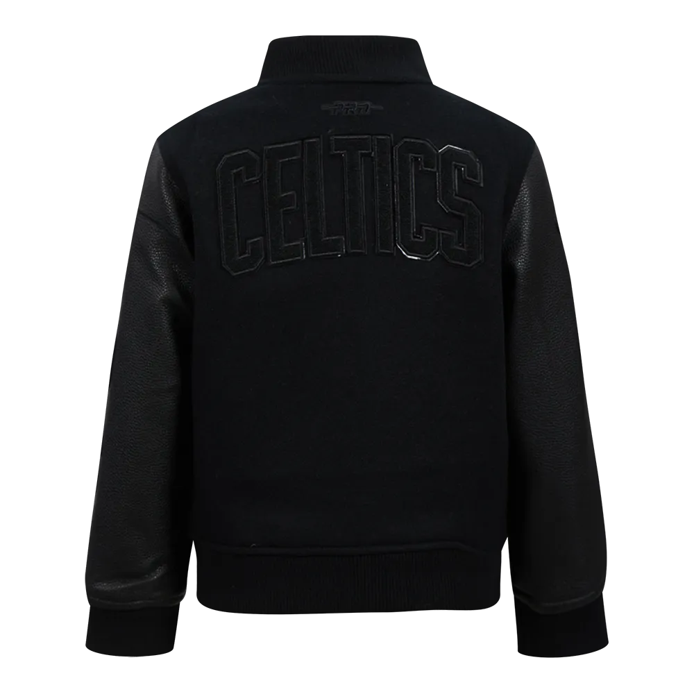NBA BOSTON CELTICS TRIPLE BLACK LITTLE BOYS WOOL VARSITY JACKET (JET BLACK)