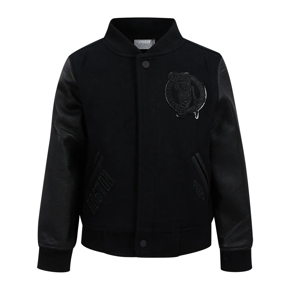 NBA BOSTON CELTICS TRIPLE BLACK LITTLE BOYS WOOL VARSITY JACKET (JET BLACK)