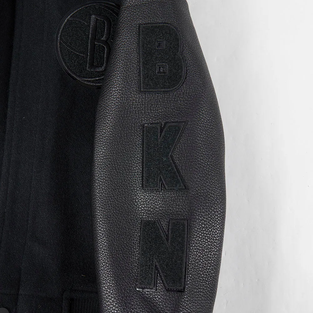 NBA BROOKLYN NETS TRIPLE BLACK LITTLE BOYS WOOL VARSITY JACKET (JET BLACK)