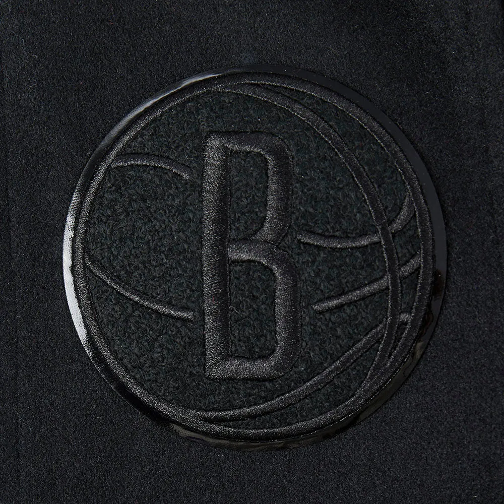 NBA BROOKLYN NETS TRIPLE BLACK LITTLE BOYS WOOL VARSITY JACKET (JET BLACK)