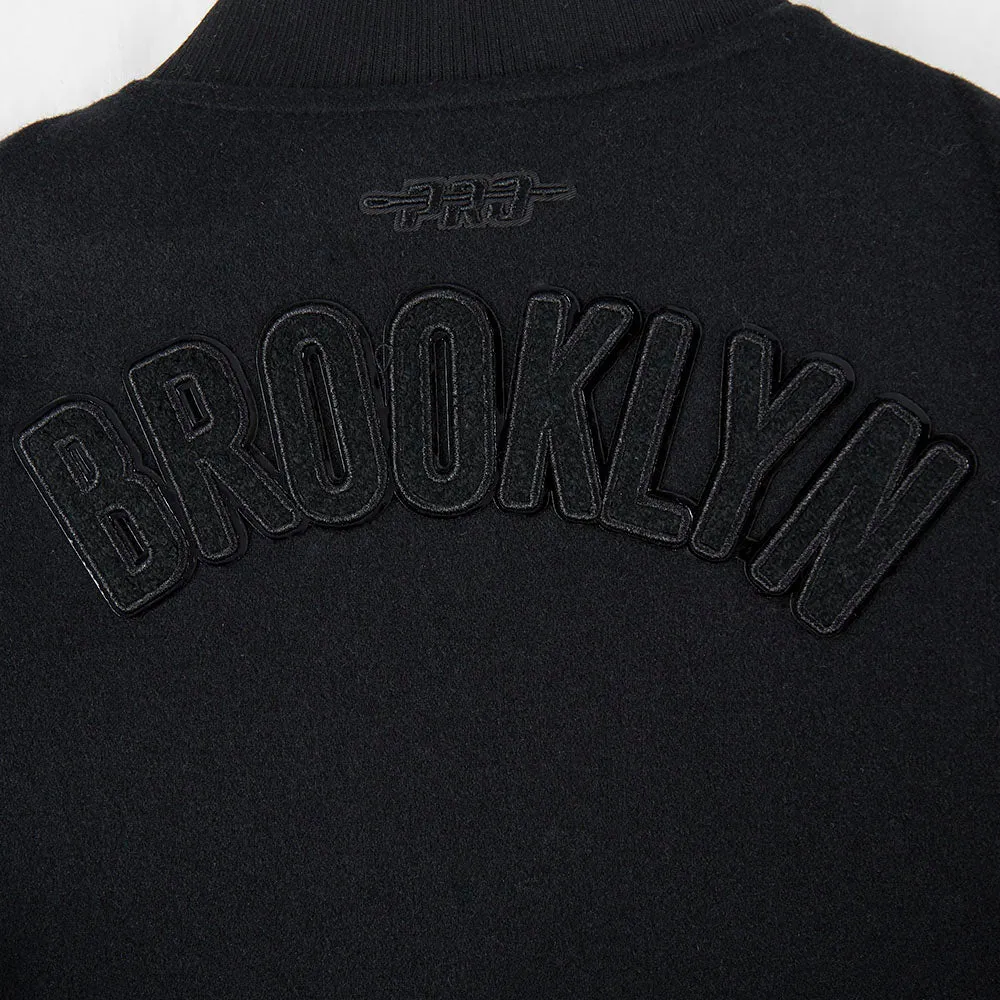 NBA BROOKLYN NETS TRIPLE BLACK LITTLE BOYS WOOL VARSITY JACKET (JET BLACK)