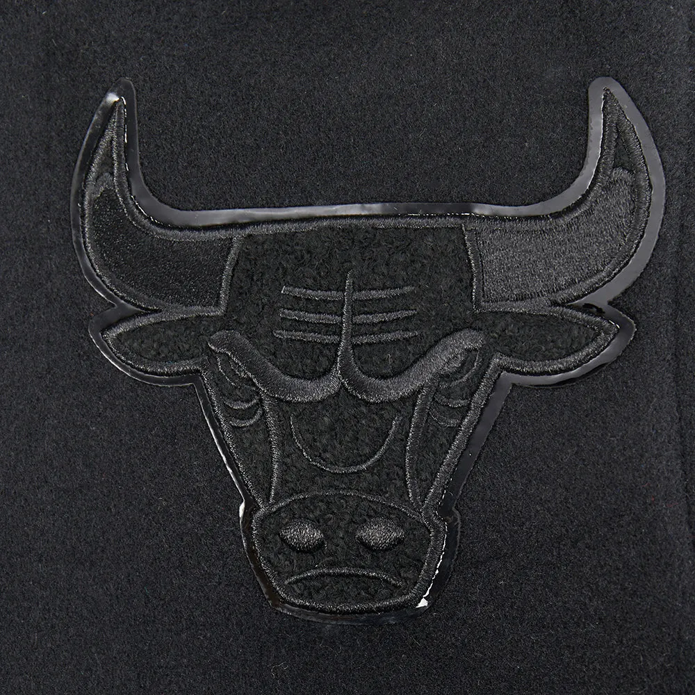 NBA CHICAGO BULLS TRIPLE BLACK LITTLE BOYS WOOL VARSITY JACKET (JET BLACK)
