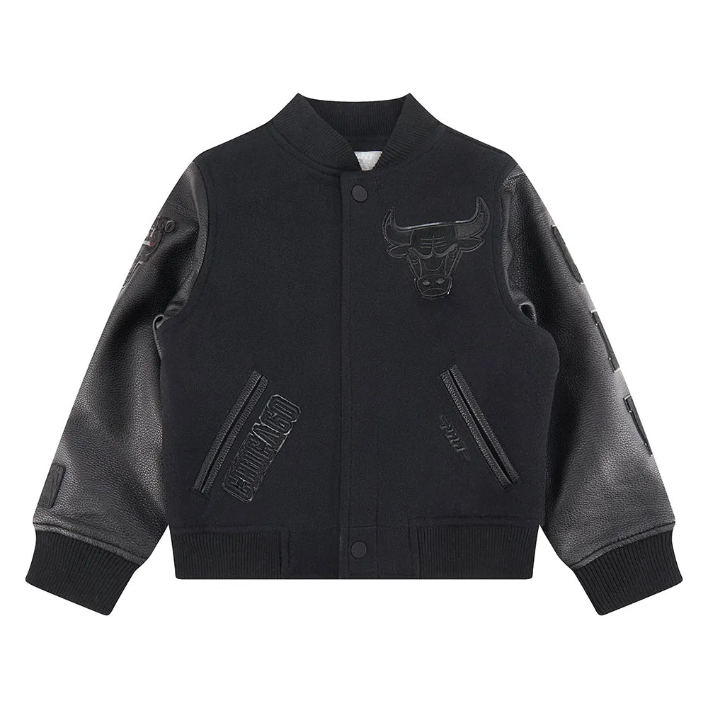NBA CHICAGO BULLS TRIPLE BLACK LITTLE BOYS WOOL VARSITY JACKET (JET BLACK)