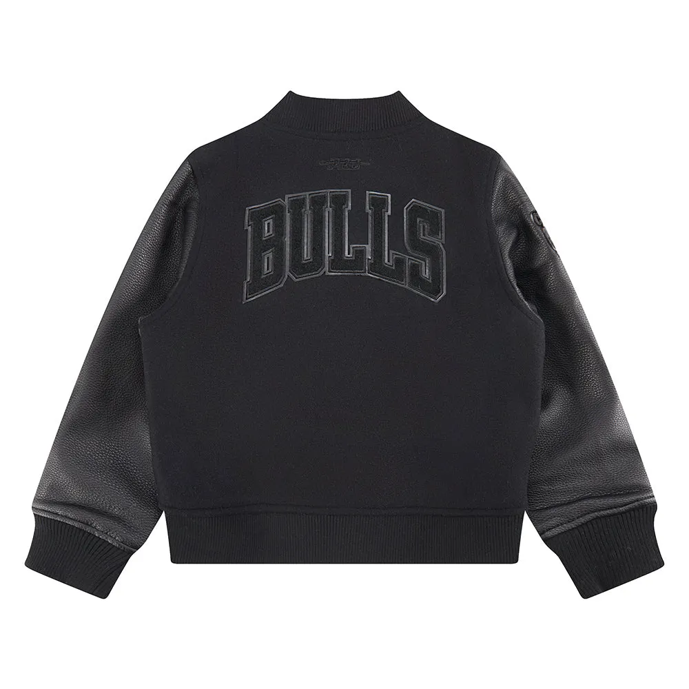 NBA CHICAGO BULLS TRIPLE BLACK LITTLE BOYS WOOL VARSITY JACKET (JET BLACK)