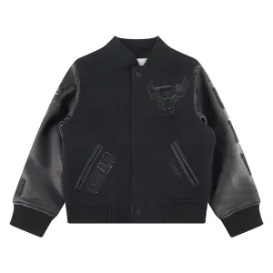 NBA CHICAGO BULLS TRIPLE BLACK LITTLE BOYS WOOL VARSITY JACKET (JET BLACK)