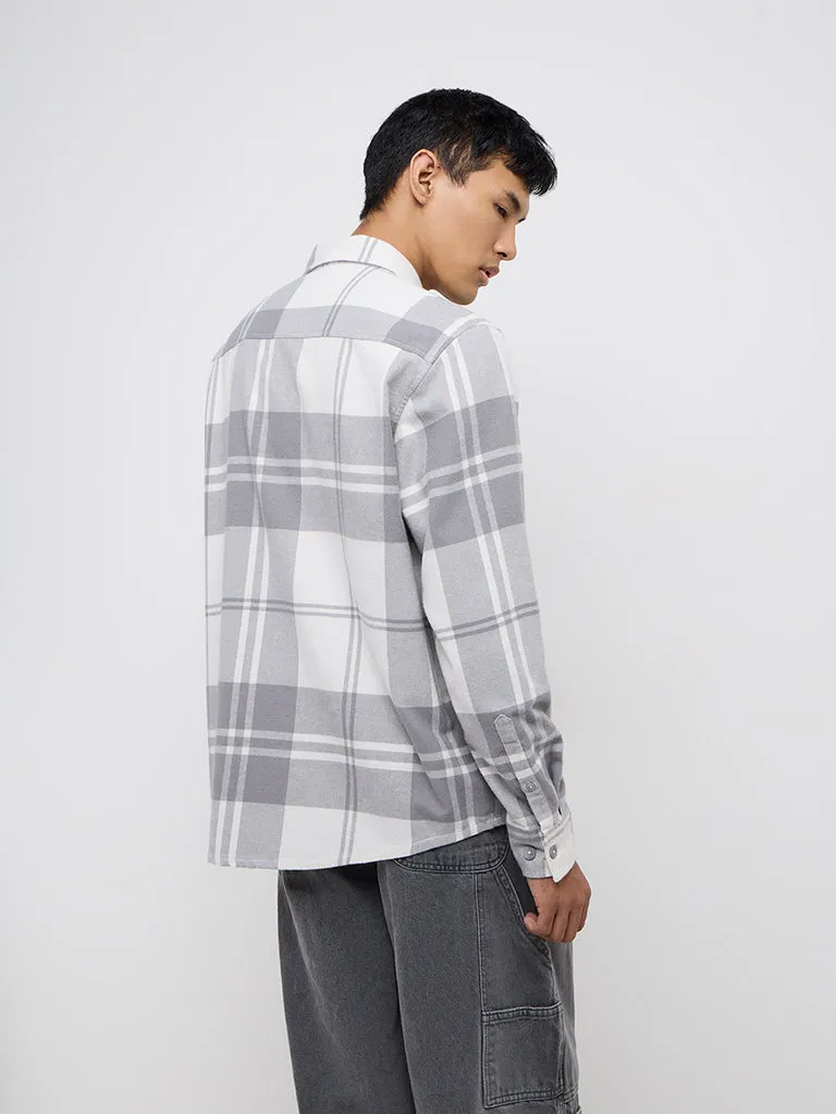 Nuon Grey Checks Design Relaxed-Fit Cotton-Blend Shirt