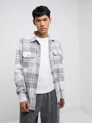 Nuon Grey Checks Design Relaxed-Fit Cotton-Blend Shirt