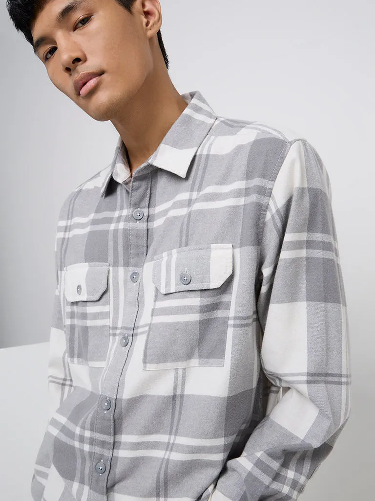 Nuon Grey Checks Design Relaxed-Fit Cotton-Blend Shirt