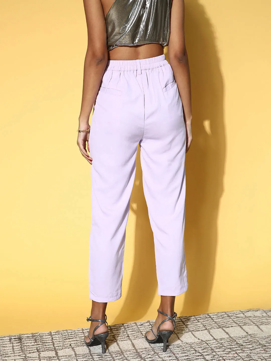 plusS Women Lavender Solid Y2K Regular Trousers
