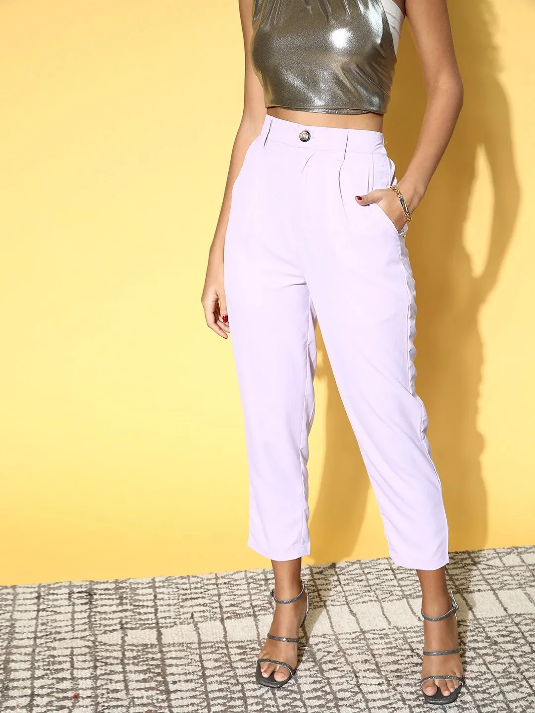 plusS Women Lavender Solid Y2K Regular Trousers