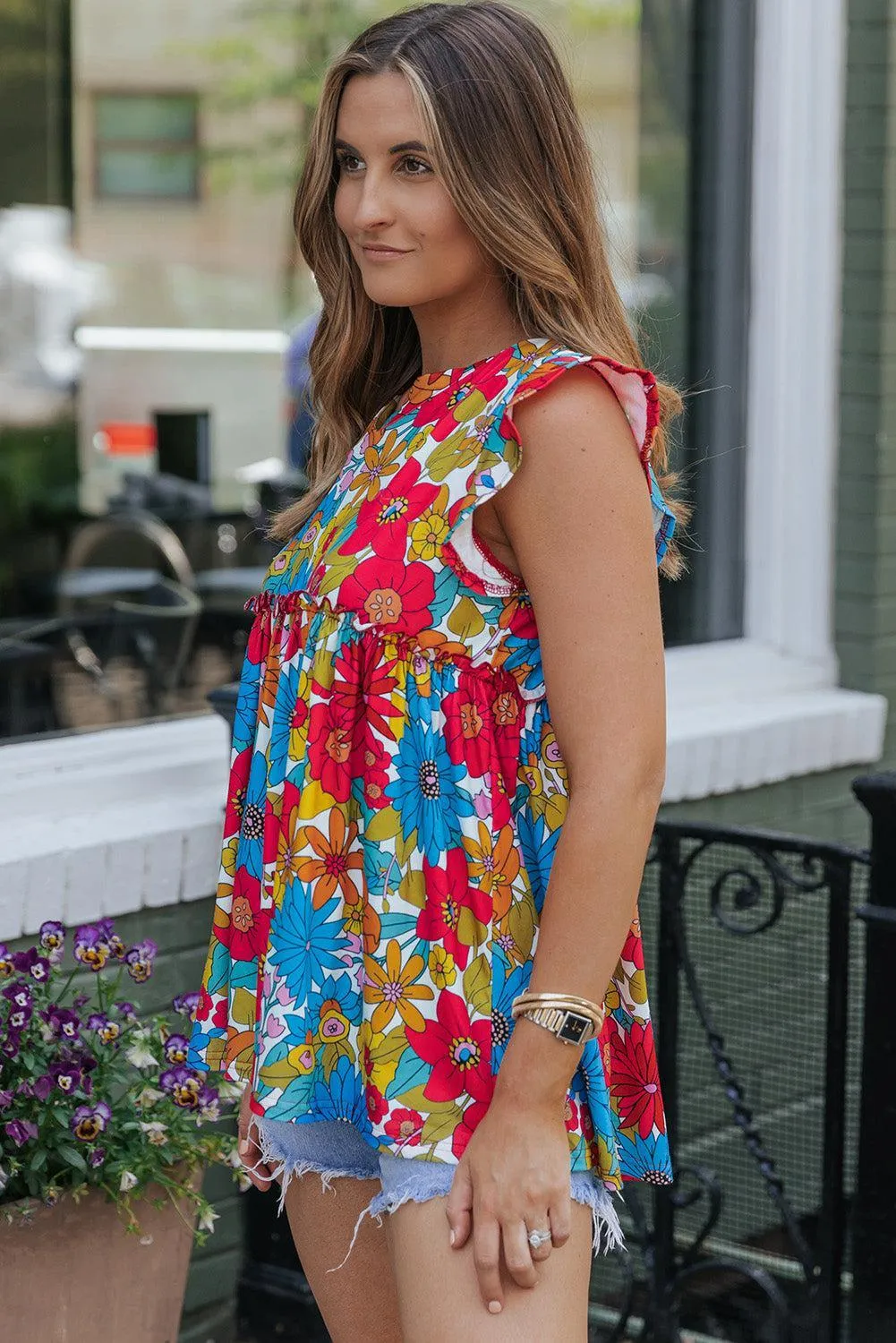 Radiant Fresh Floral Sleeveless Blouse